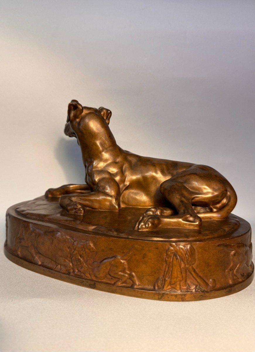 Grégoire GIRAUD. Chien couché en Bronze F. Barbedienne-photo-5