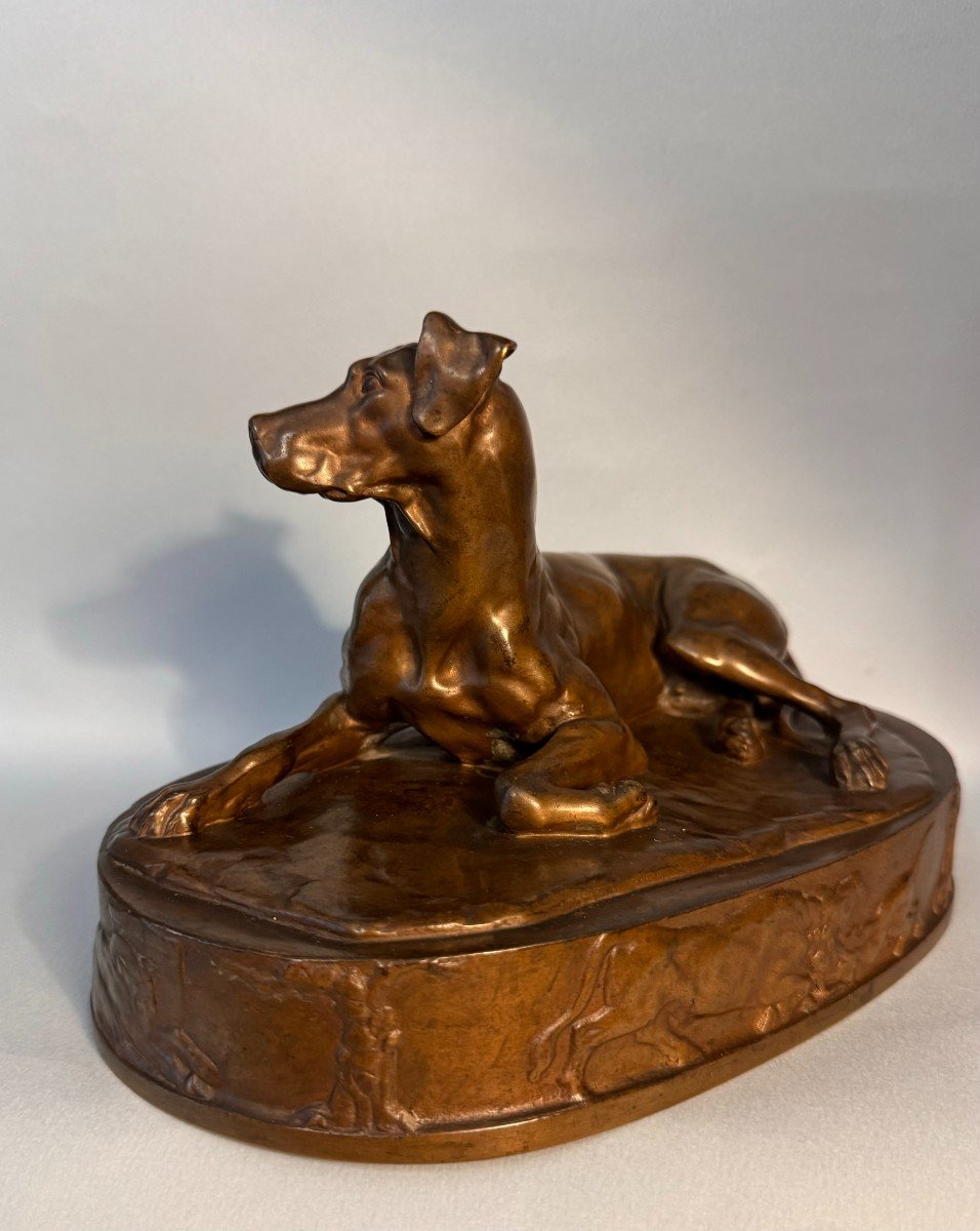 Grégoire GIRAUD. Chien couché en Bronze F. Barbedienne