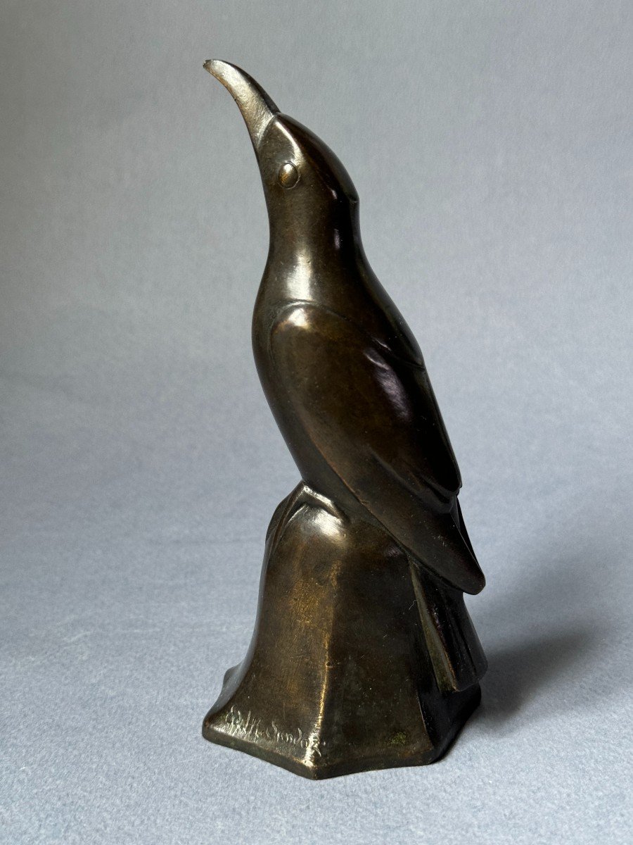 Artdeco Bronze "blue Bird No. 1 Head Raised" édouard-marcel Sandoz (susse Frères)-photo-2