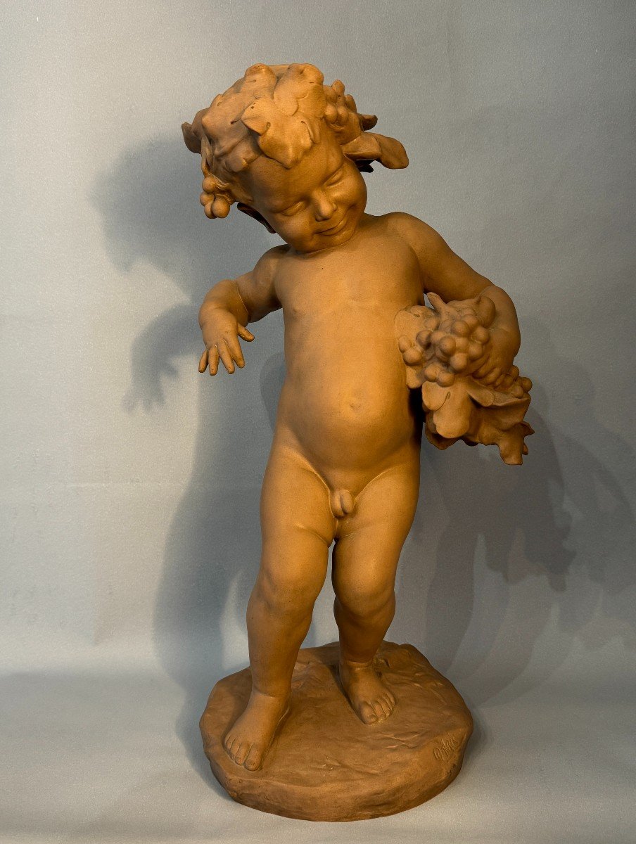 Terracotta Sculpture From Sevres "bacchus Child" Signed Malric -photo-2