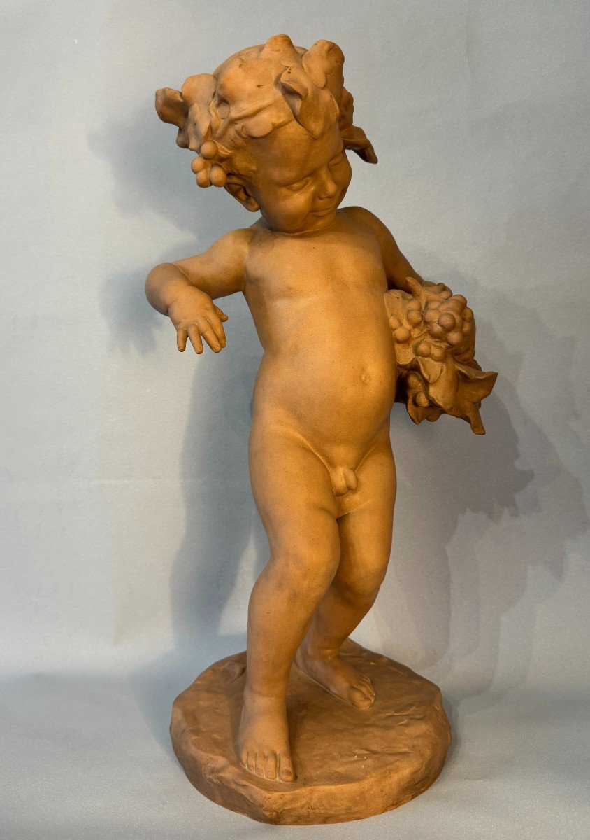 Sculpture Terre cuite de SEVRES "Bacchus enfant" signé MALRIC -photo-3