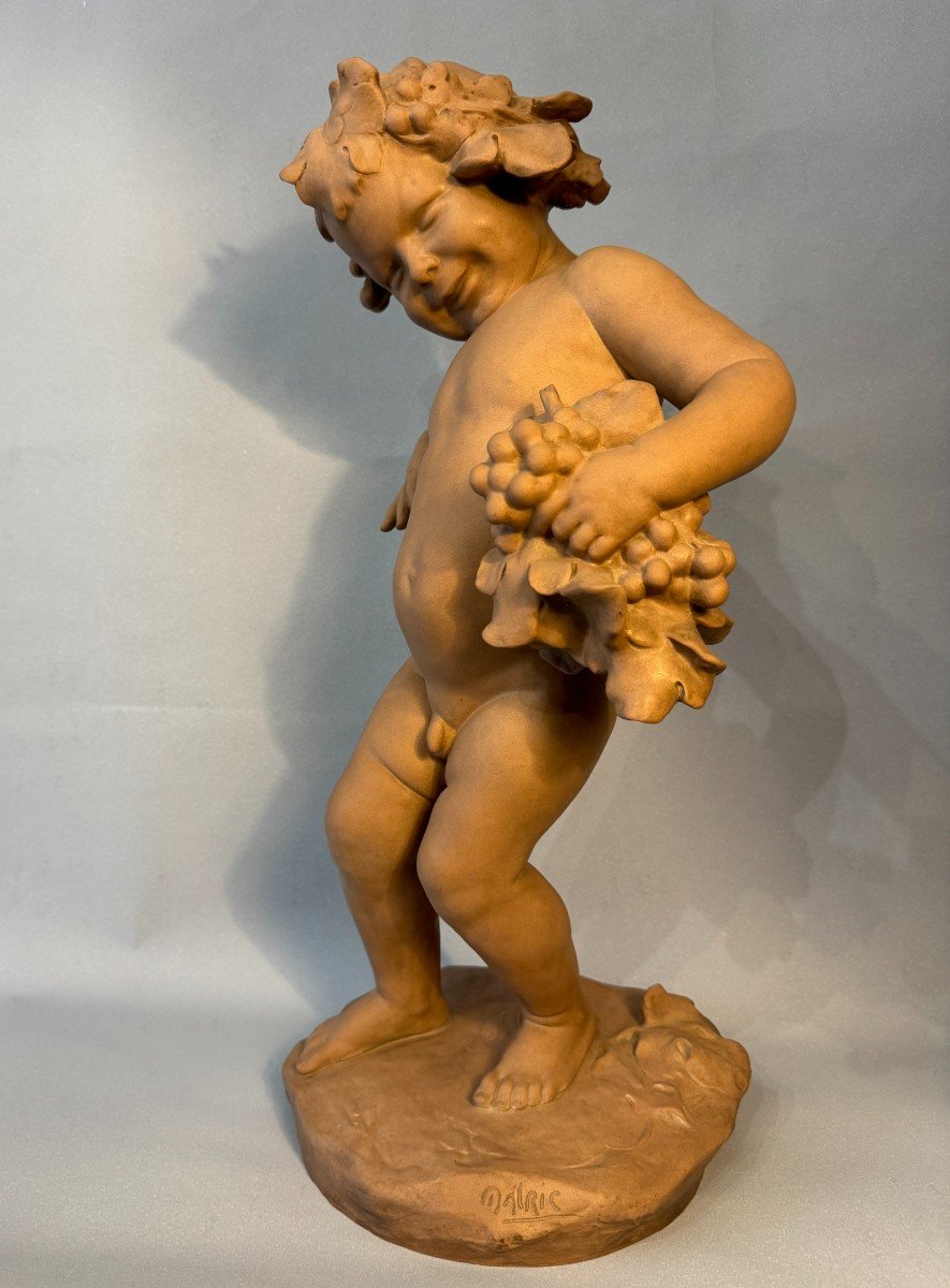 Terracotta Sculpture From Sevres "bacchus Child" Signed Malric -photo-2