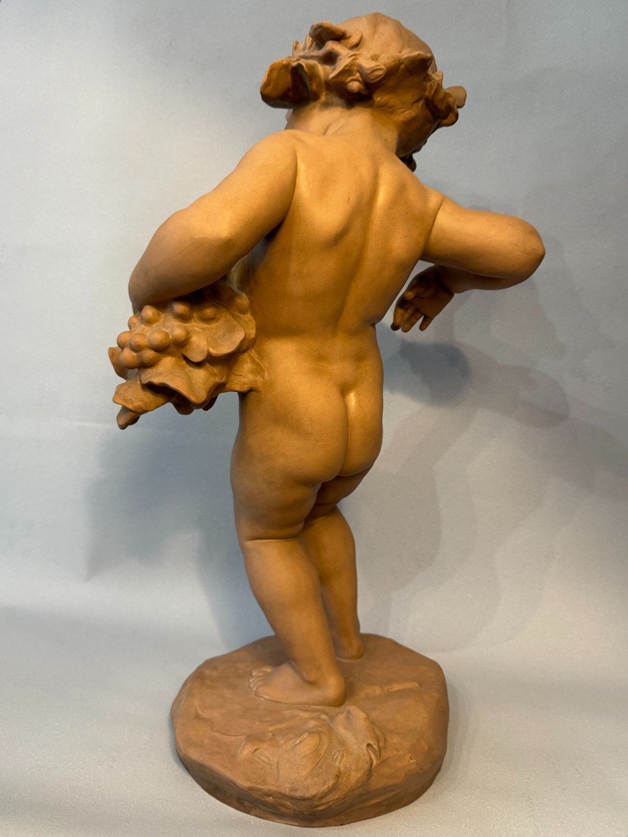 Terracotta Sculpture From Sevres "bacchus Child" Signed Malric -photo-3