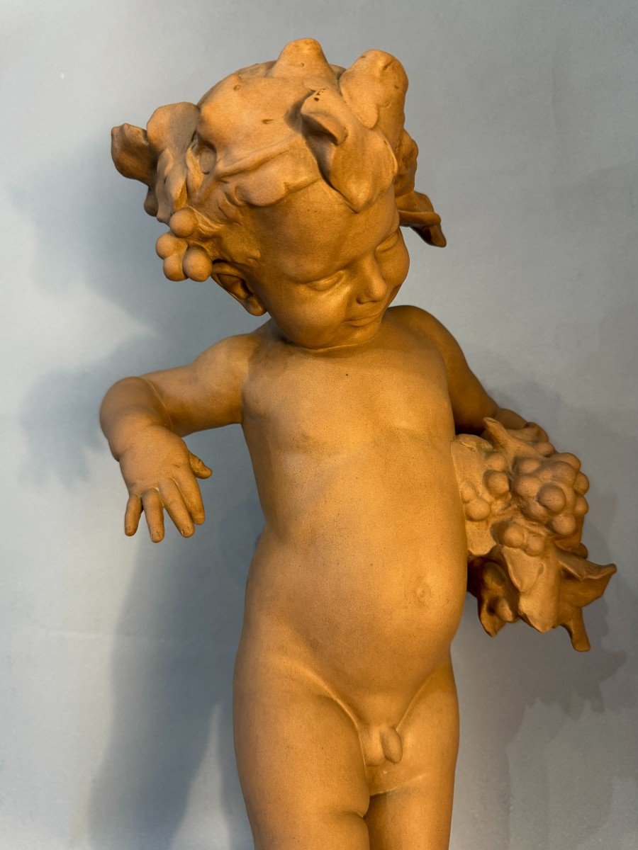 Sculpture Terre cuite de SEVRES "Bacchus enfant" signé MALRIC -photo-6