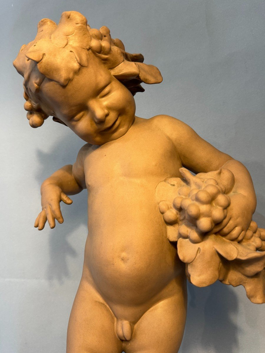 Terracotta Sculpture From Sevres "bacchus Child" Signed Malric 