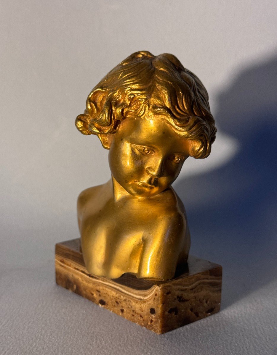 J.-m. Camus. Gilt Bronze Sculpture, Child Bust-photo-2