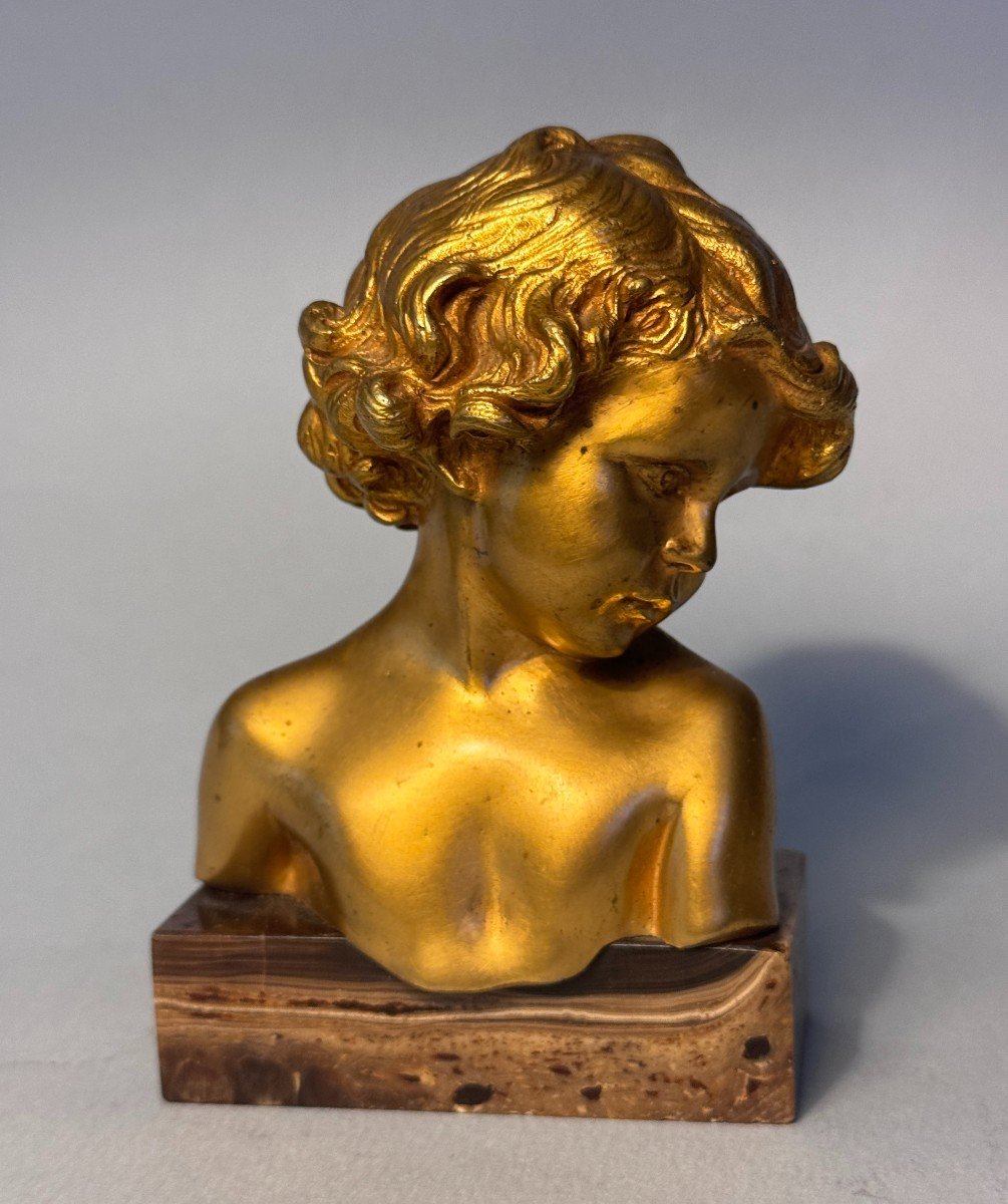 J.-m. Camus. Gilt Bronze Sculpture, Child Bust-photo-3