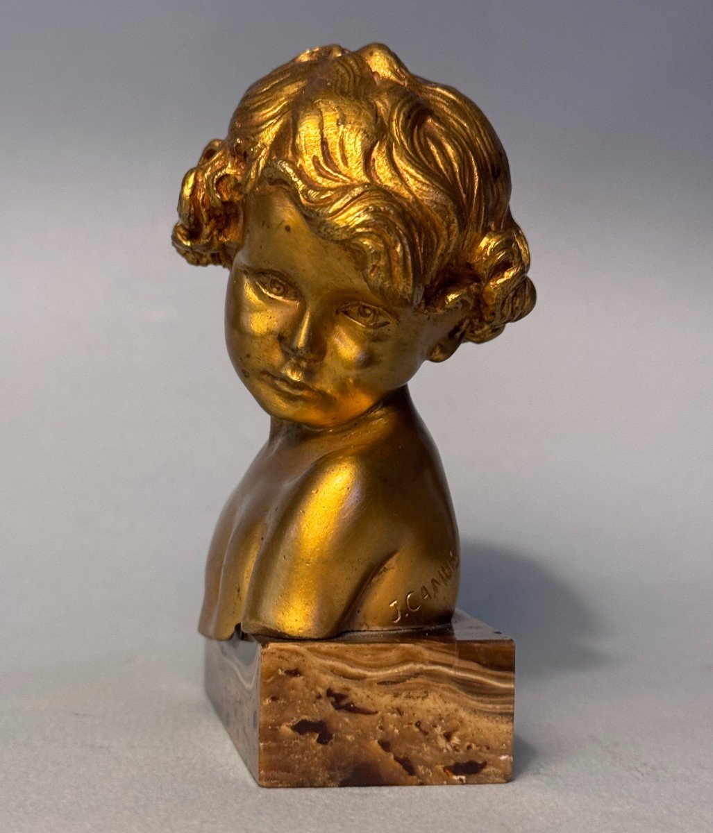 J.-m. Camus. Gilt Bronze Sculpture, Child Bust-photo-4