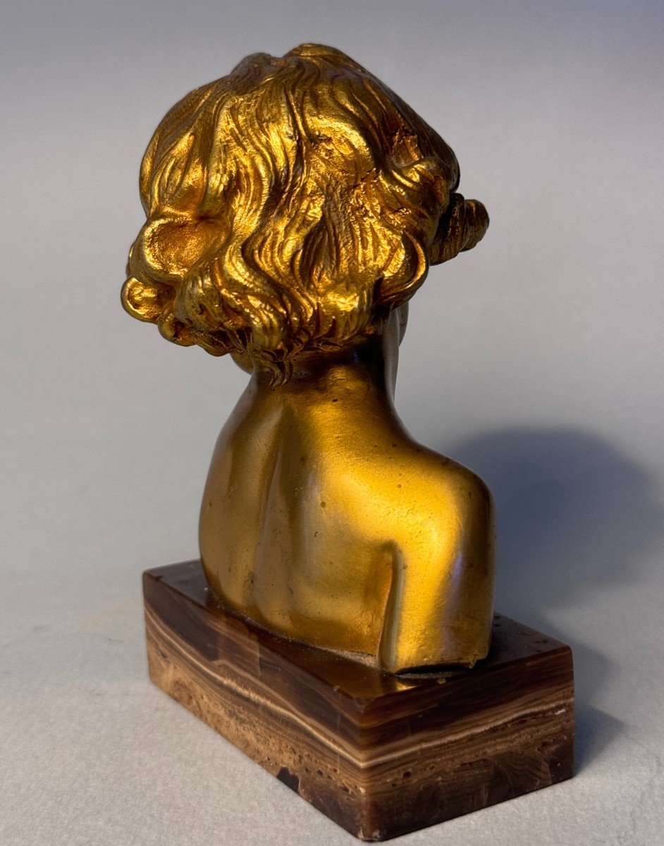 J.-m. Camus. Gilt Bronze Sculpture, Child Bust-photo-4