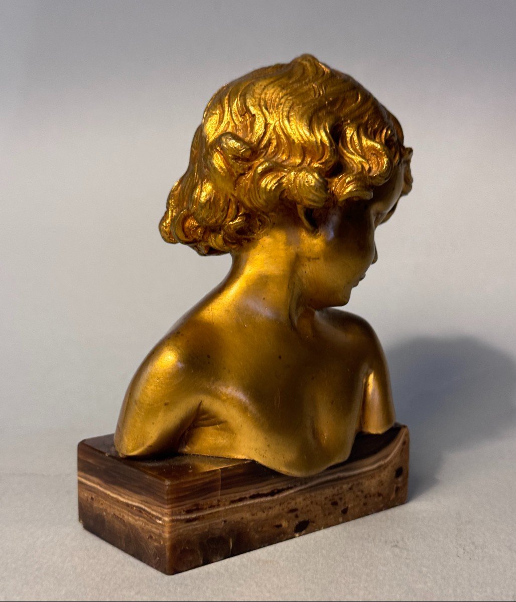 J.-m. Camus. Gilt Bronze Sculpture, Child Bust-photo-5