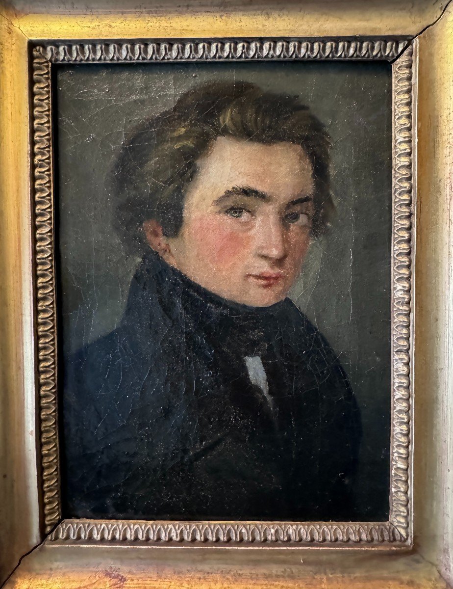 Portrait de Jeune homme - Ecole Romantique  XIXe- Huile sur toile-photo-3