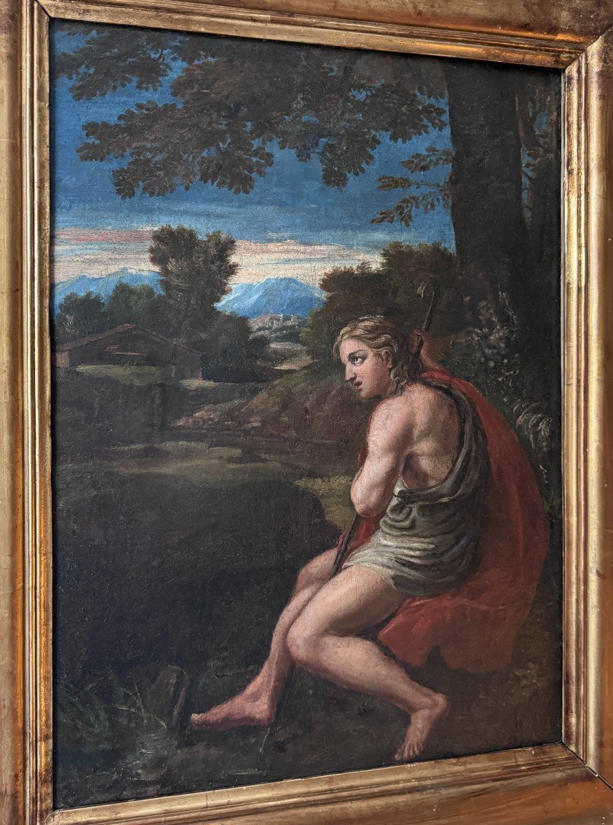 Italian School On Canvas "saint John The Baptist" 17th Century-photo-2