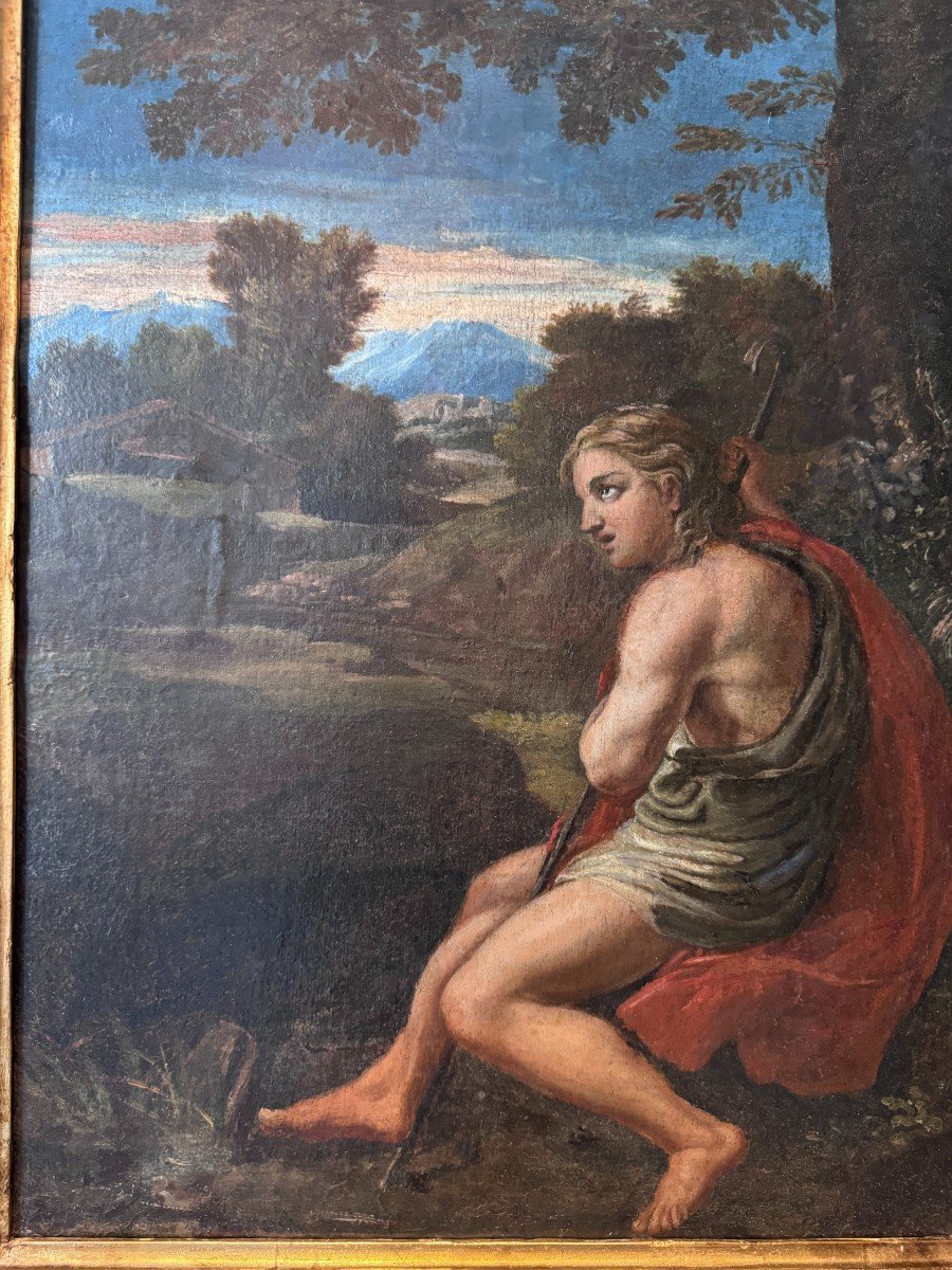 Italian School On Canvas "saint John The Baptist" 17th Century-photo-3