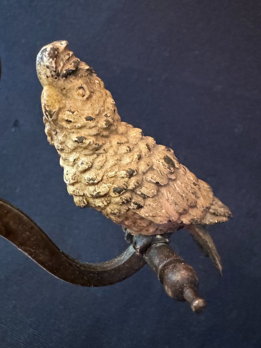 Articulated Vienna Bronze Sculpture "parrot Swing" (cockatoo)-photo-3