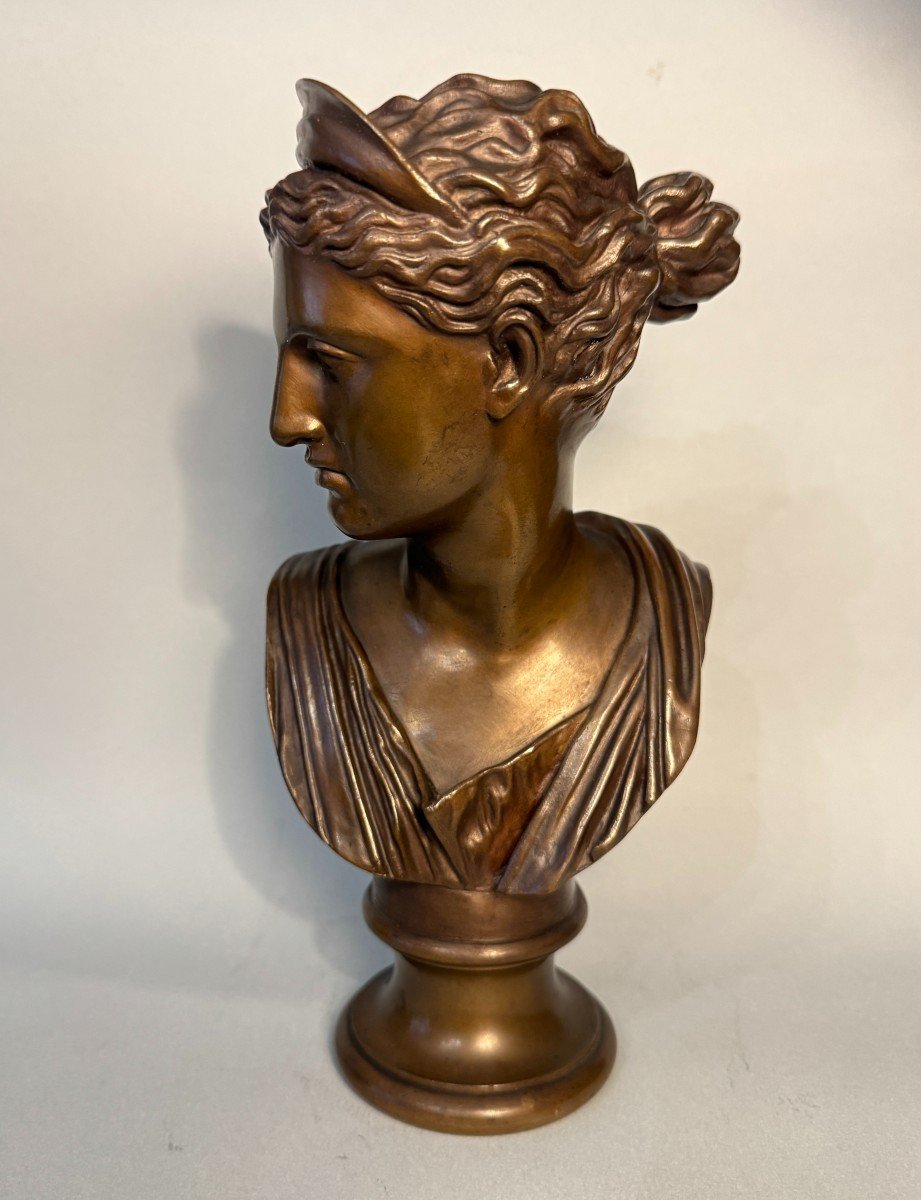 Barbedienne Founder. Bust Of Diana Of Versailles Or Artemis. Bronze Sculpture-photo-2