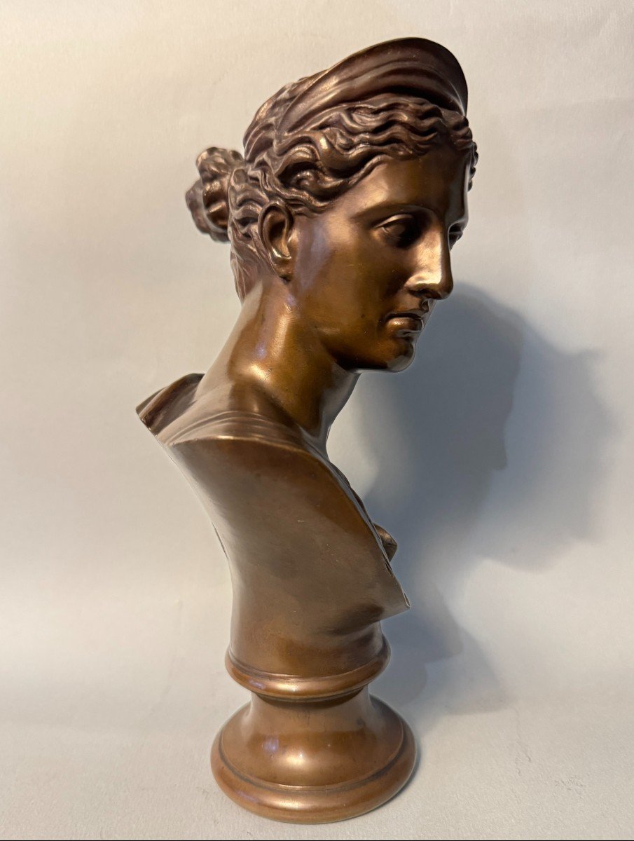 Barbedienne Founder. Bust Of Diana Of Versailles Or Artemis. Bronze Sculpture-photo-3