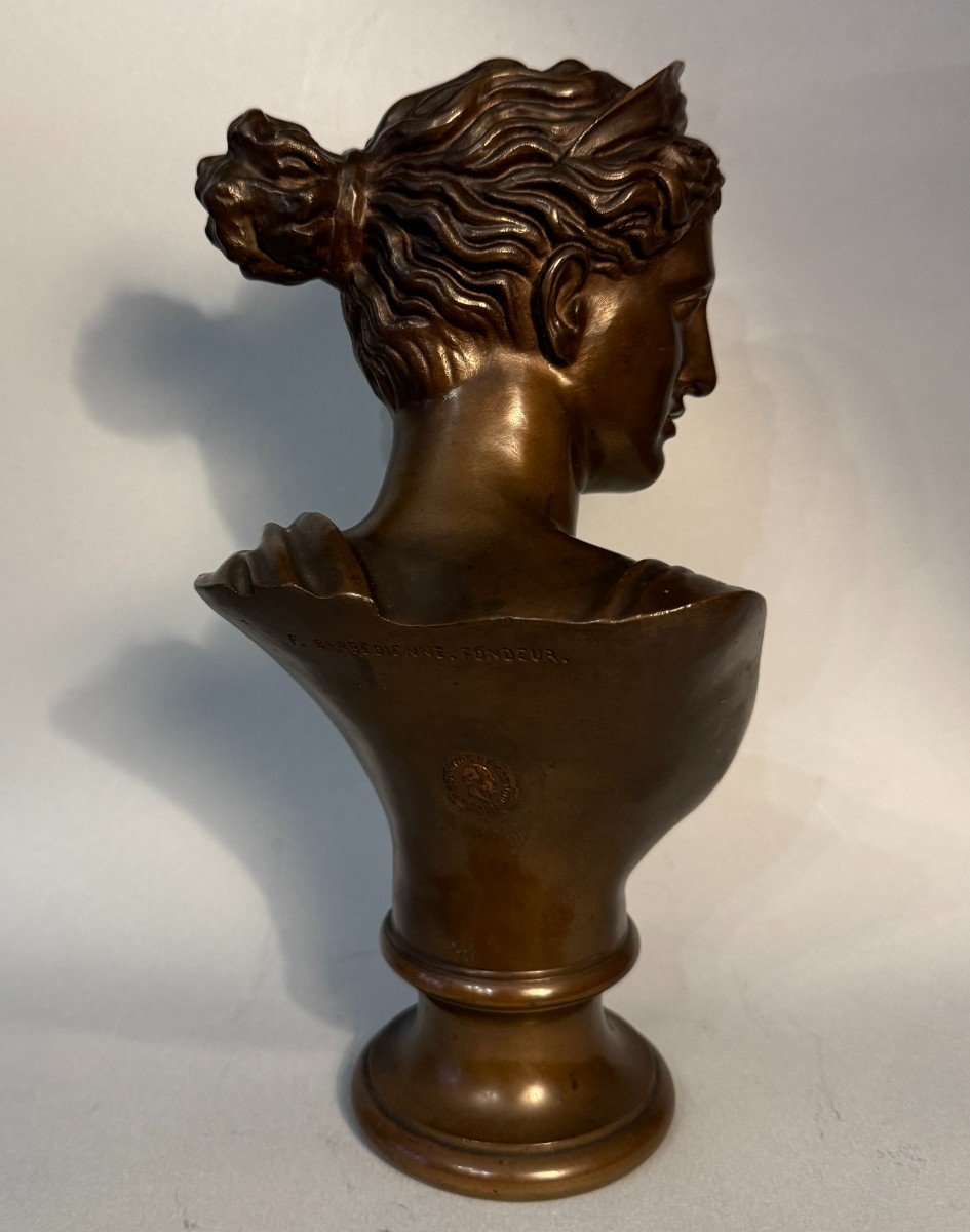 Barbedienne Founder. Bust Of Diana Of Versailles Or Artemis. Bronze Sculpture-photo-4