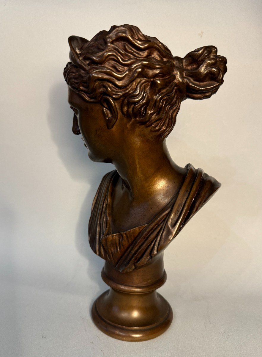 Barbedienne Founder. Bust Of Diana Of Versailles Or Artemis. Bronze Sculpture-photo-3