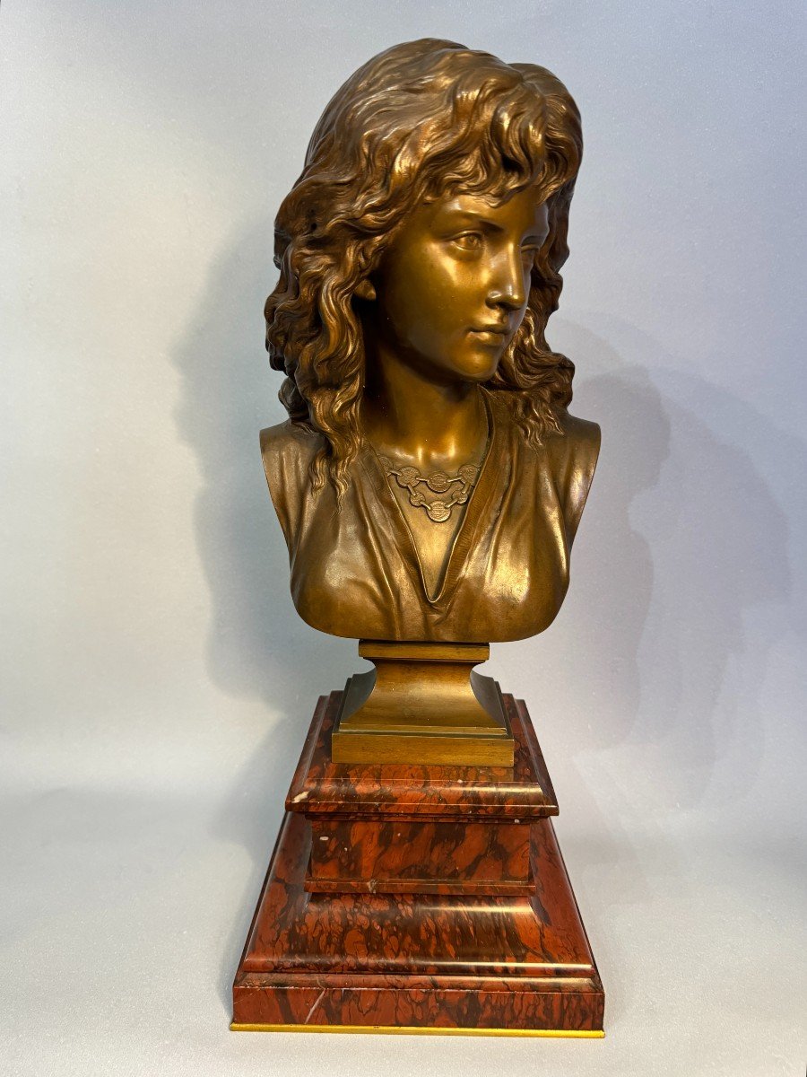 Bust Of A Young Woman H43 Bronze E. Aizelin "mignon" Barbedienne, Colas.-photo-3