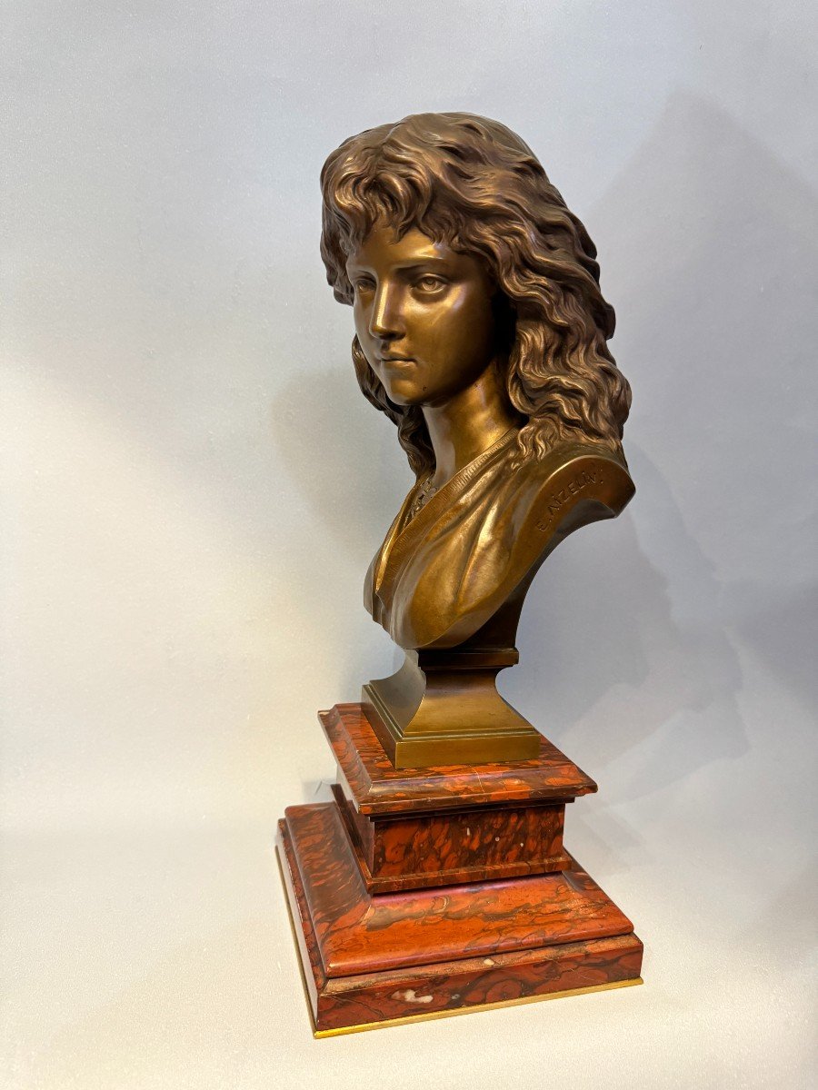 Bust Of A Young Woman H43 Bronze E. Aizelin "mignon" Barbedienne, Colas.-photo-1