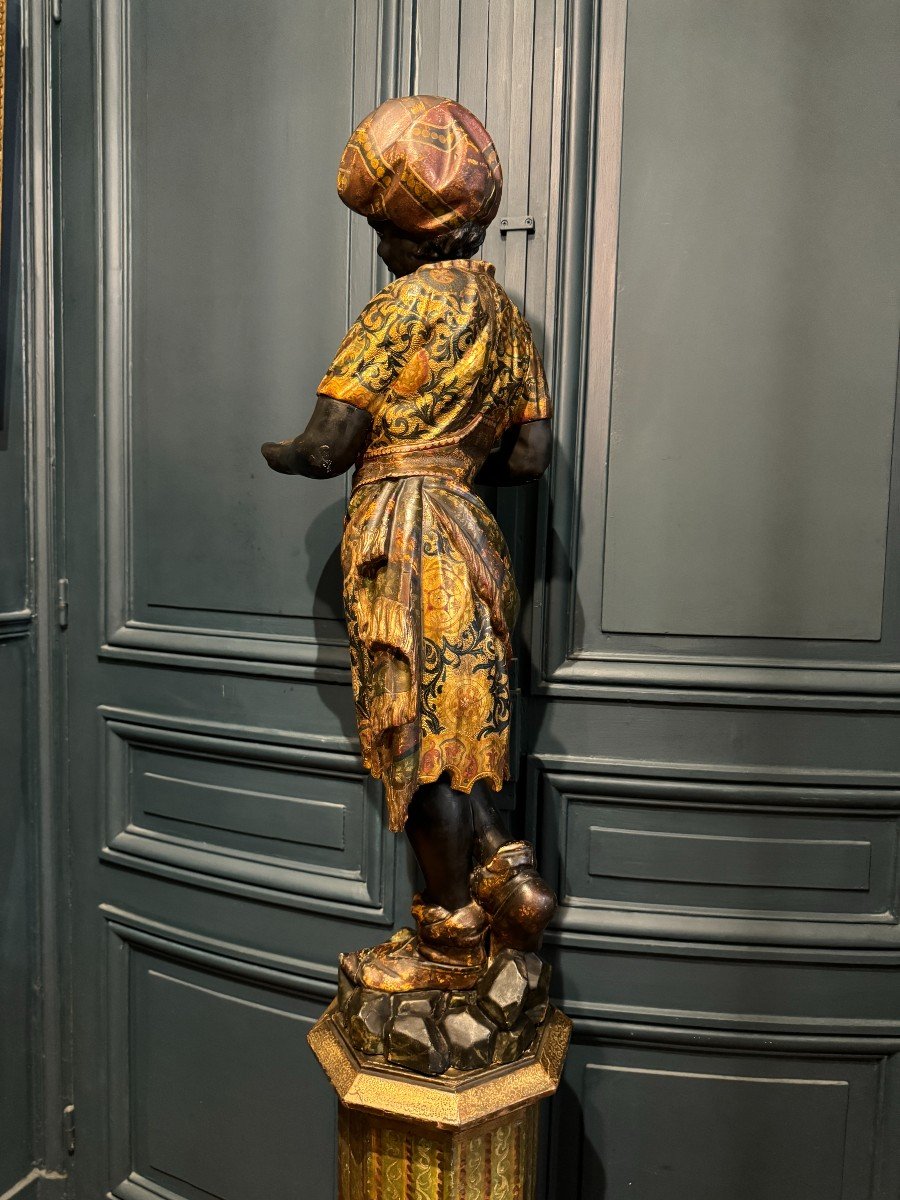 Nubian Servant, Painted And Gilded Wooden Sculpture, Venice Early 19th Century-photo-4