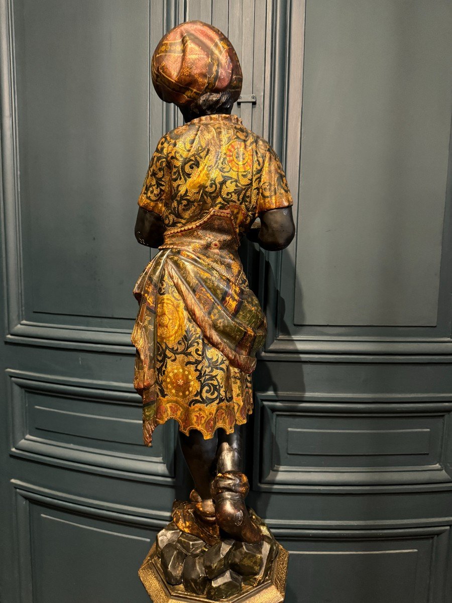 Nubian Servant, Painted And Gilded Wooden Sculpture, Venice Early 19th Century-photo-1