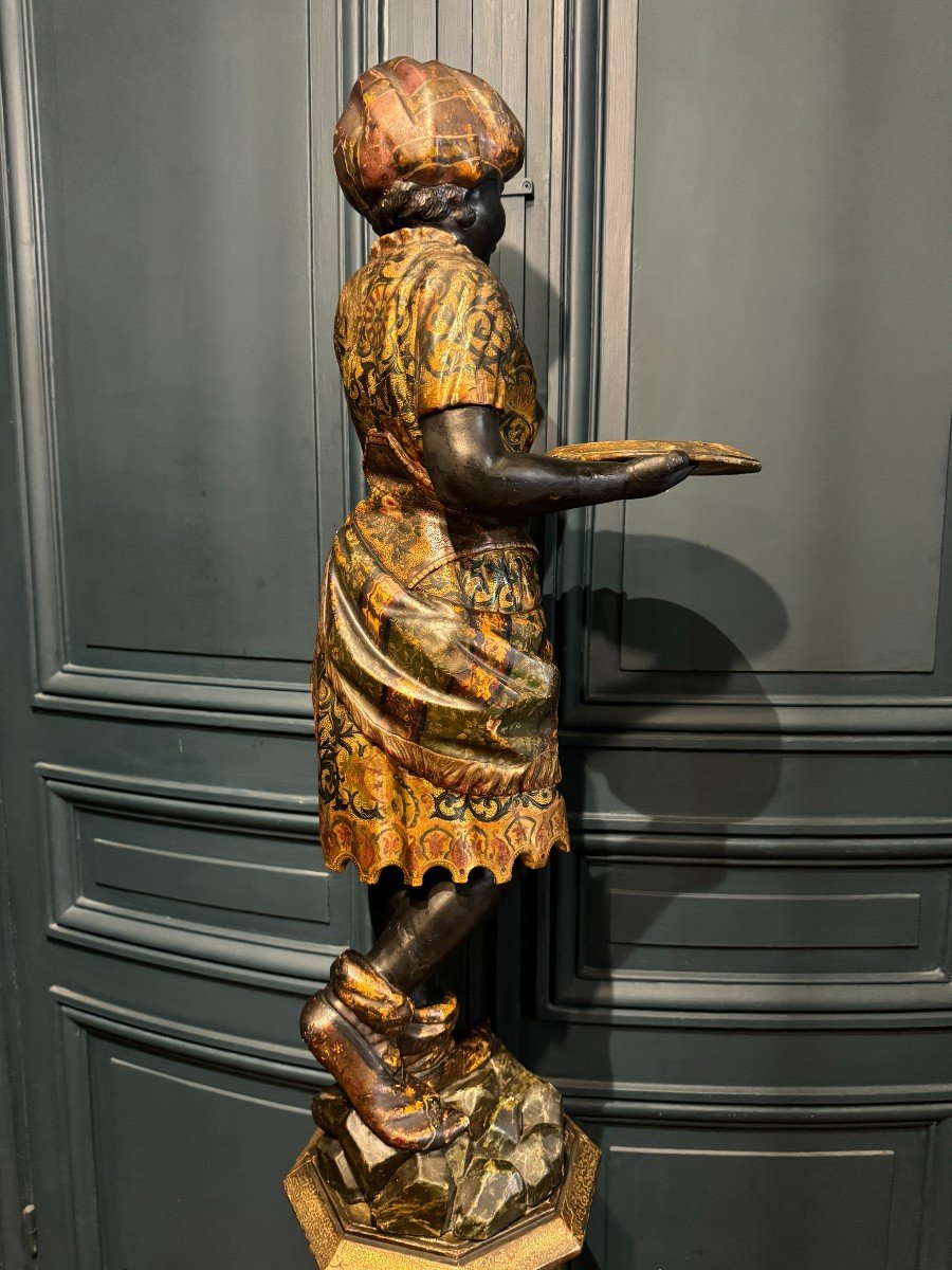 Nubian Servant, Painted And Gilded Wooden Sculpture, Venice Early 19th Century-photo-2