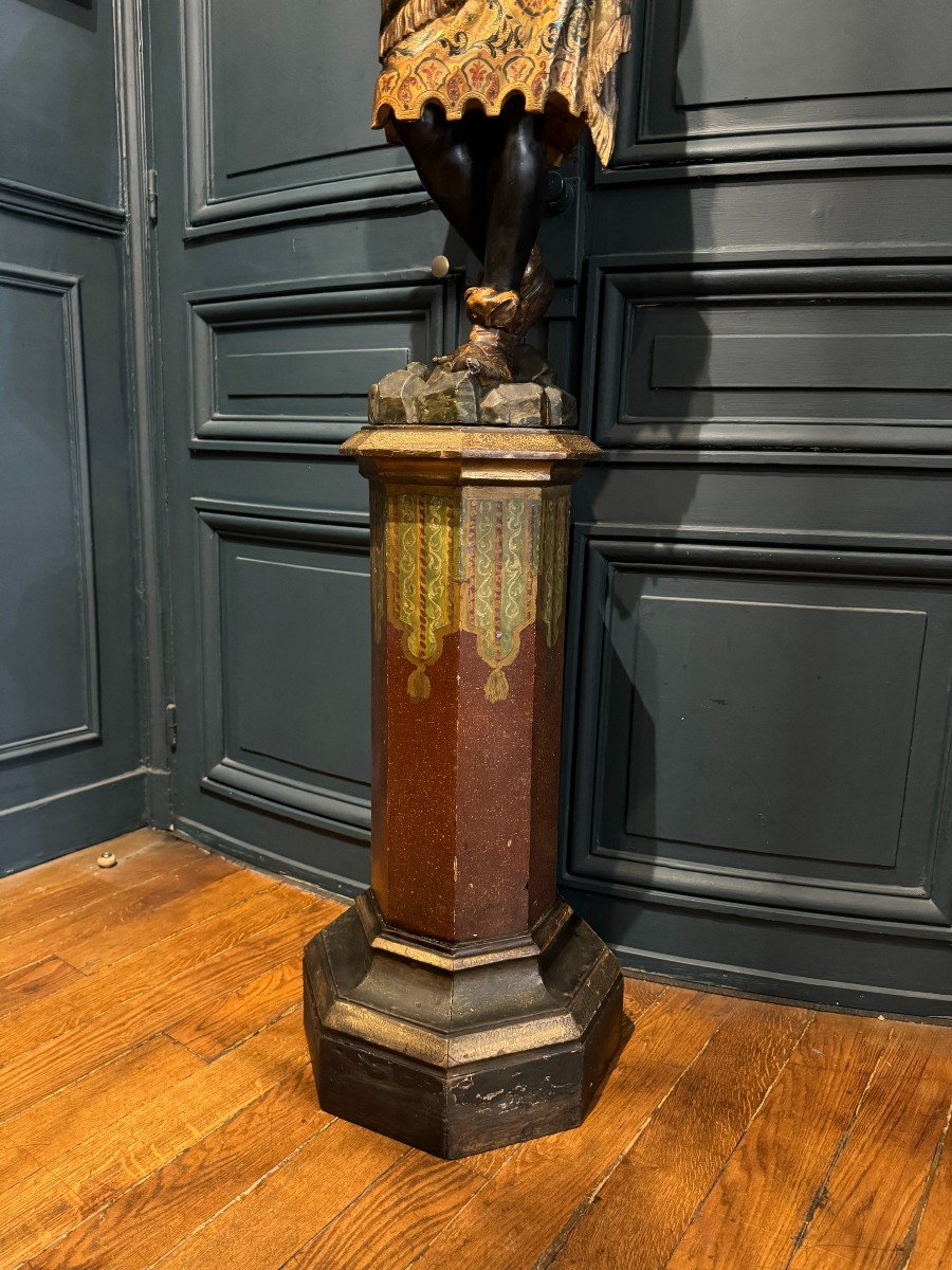 Nubian Servant, Painted And Gilded Wooden Sculpture, Venice Early 19th Century-photo-3