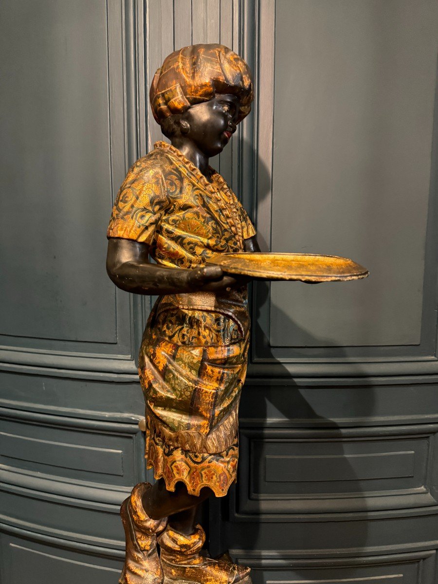 Nubian Servant, Painted And Gilded Wooden Sculpture, Venice Early 19th Century-photo-4