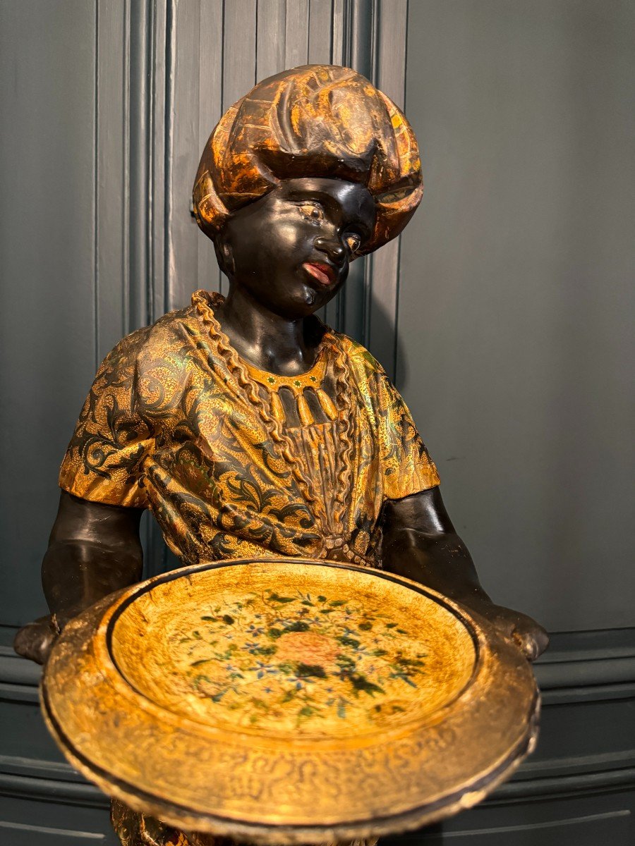 Nubian Servant, Painted And Gilded Wooden Sculpture, Venice Early 19th Century-photo-6