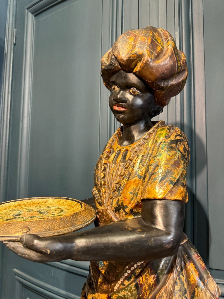 Nubian Servant, Painted And Gilded Wooden Sculpture, Venice Early 19th Century-photo-7