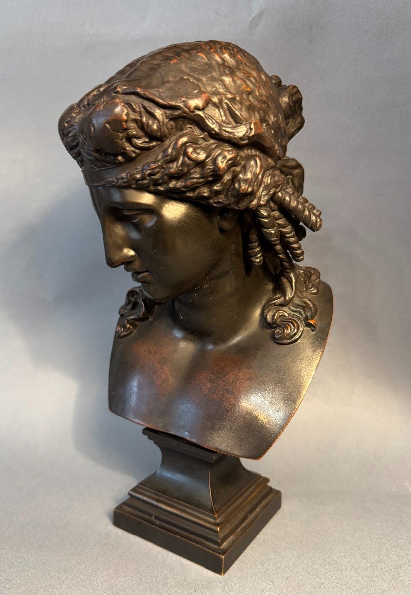 Bronze Bust Of Ariadne By L. Oudry Publisher (bacchus, Antinous)-photo-3