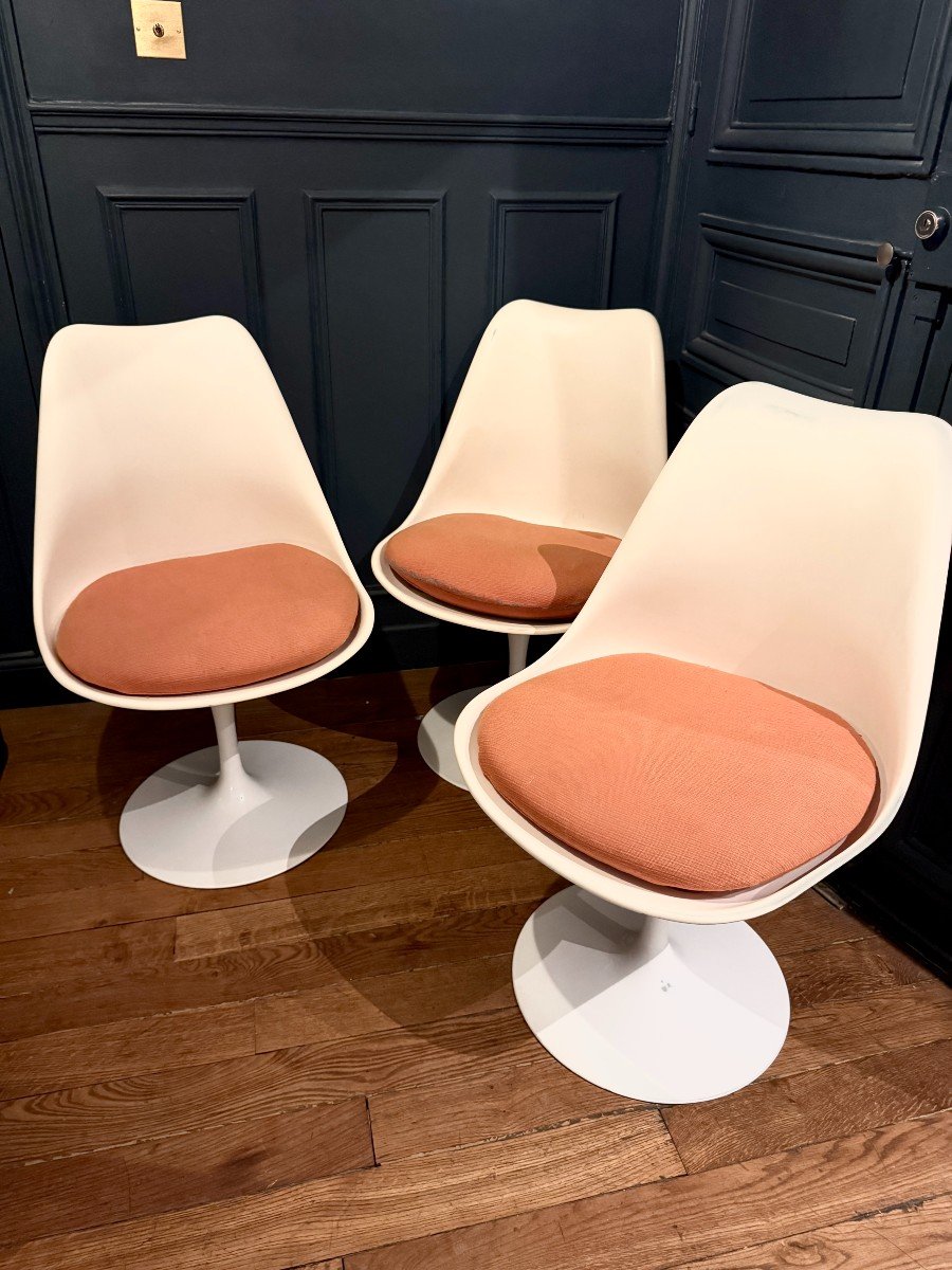 Suite De 3 Chaises Vintage "tulipe", Saarinen & Knoll, Fixes 1970-photo-2