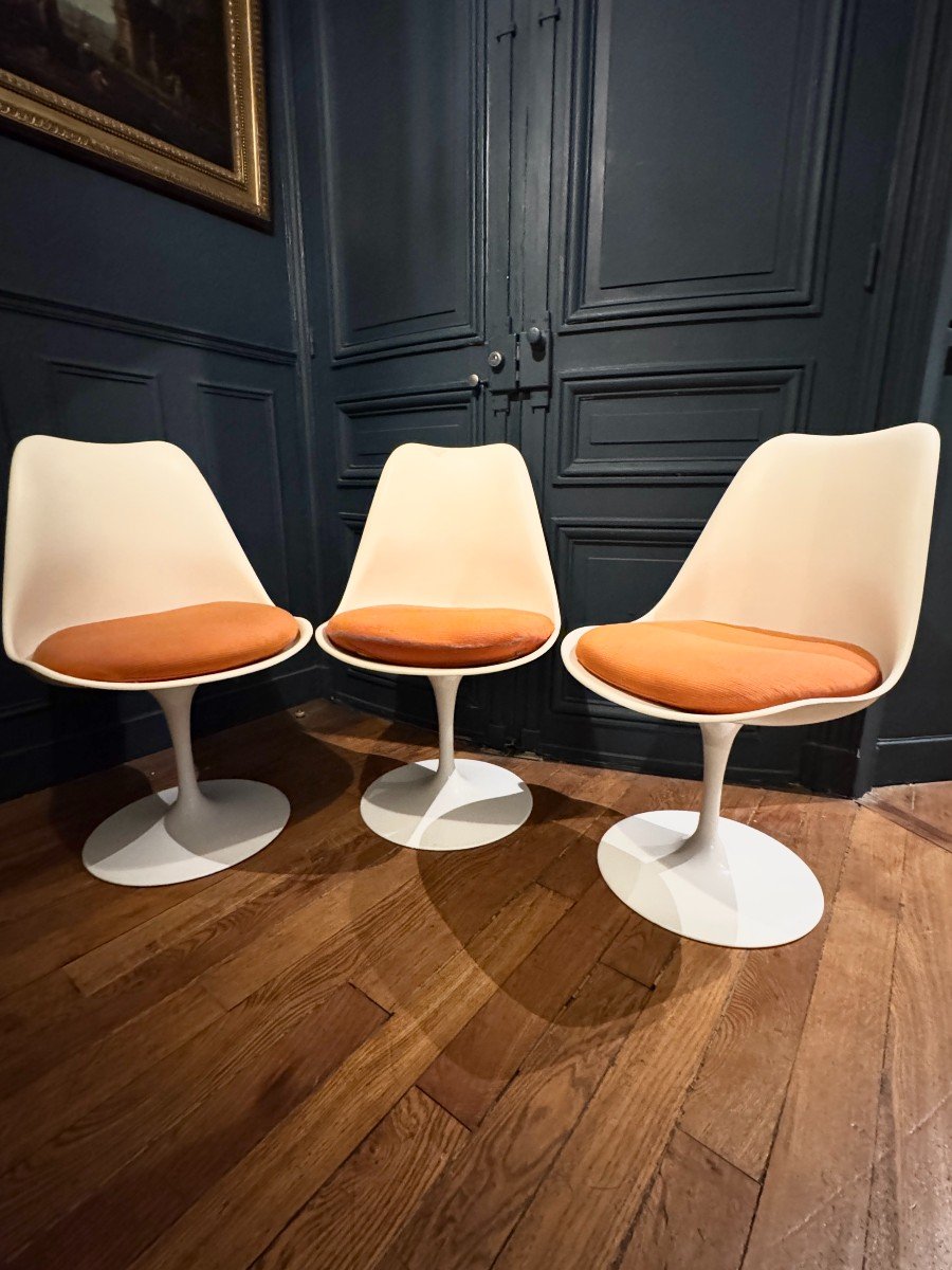 Suite De 3 Chaises Vintage "tulipe", Saarinen & Knoll, Fixes 1970