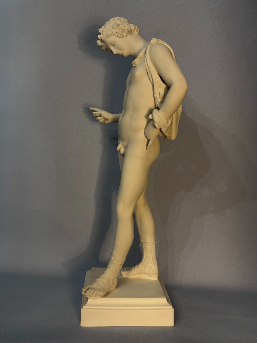 Gustavsberg Manufactory Narcissus Of Pompeii Or Dionysus Biscuit Sculpture.-photo-4