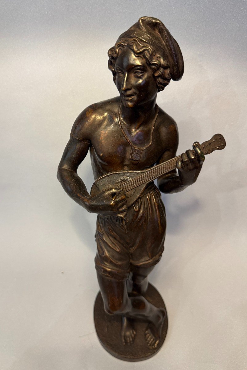 Chanteur napolitain - Charles Cumberworth - Sculpture en bronze - H43-photo-6