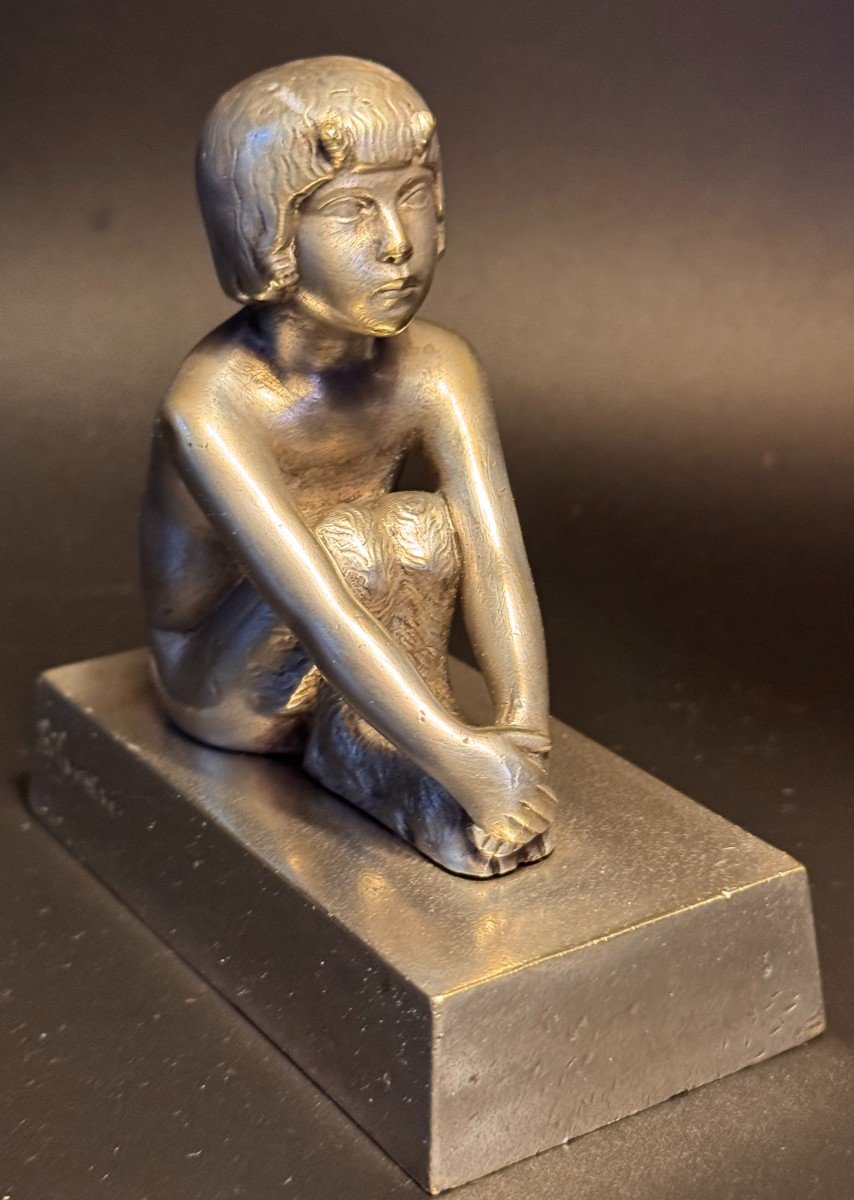 Paul Silvestre. Sculpture ArtDeco "Jeune faunesse" en bronze argenté-photo-2