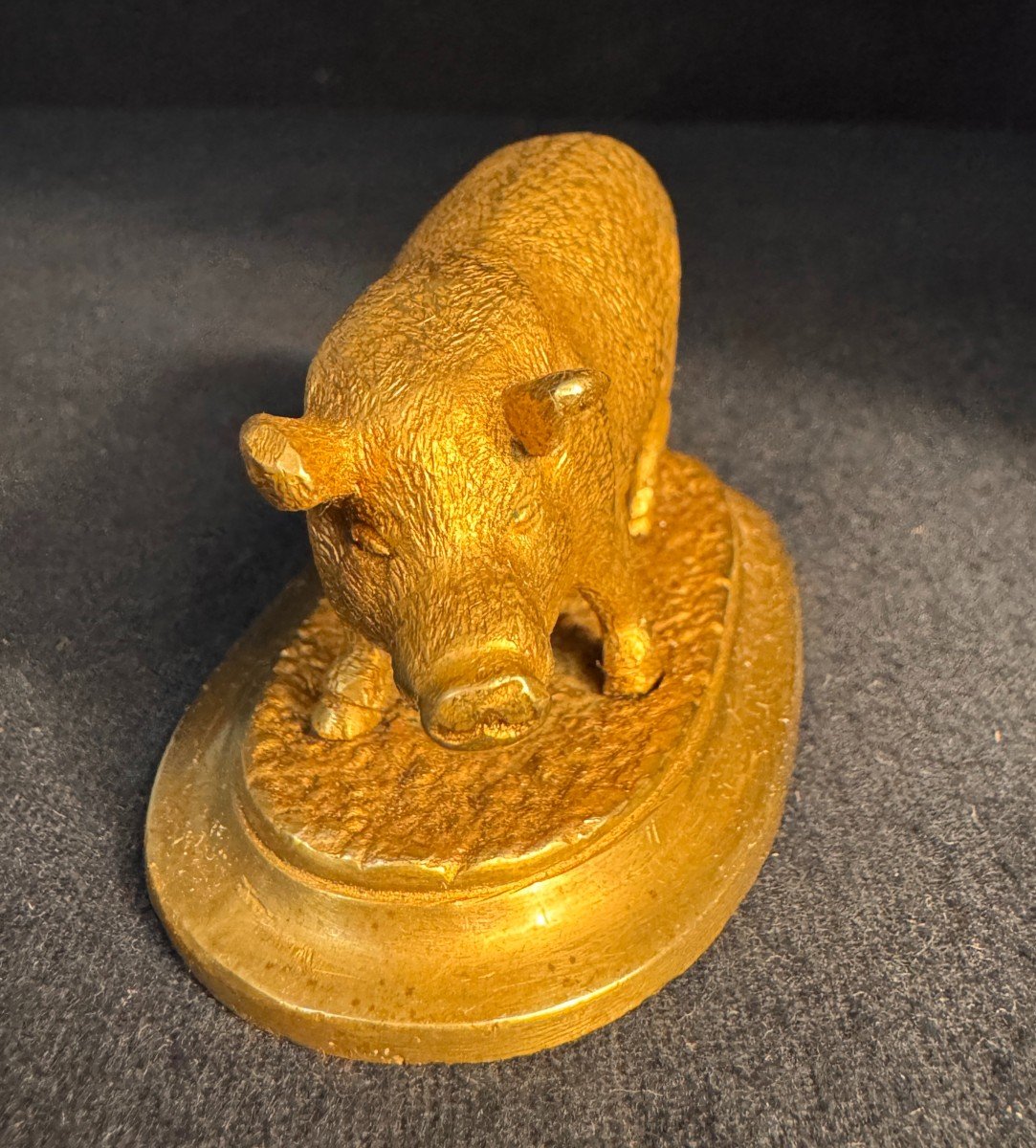 Gilded Bronze Animal Sculpture 'pig' Late 19th Century-photo-2