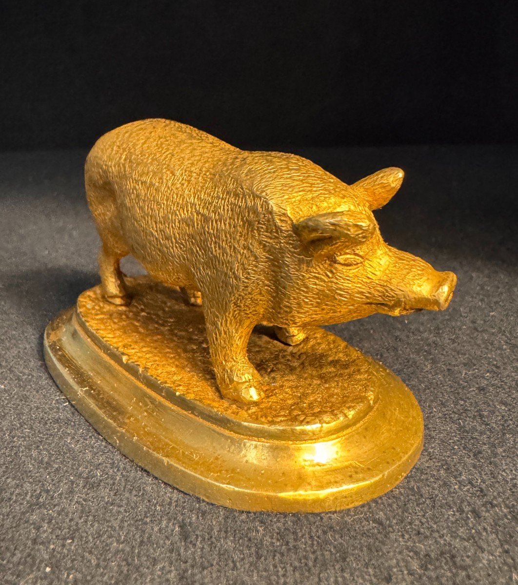 Gilded Bronze Animal Sculpture 'pig' Late 19th Century-photo-3