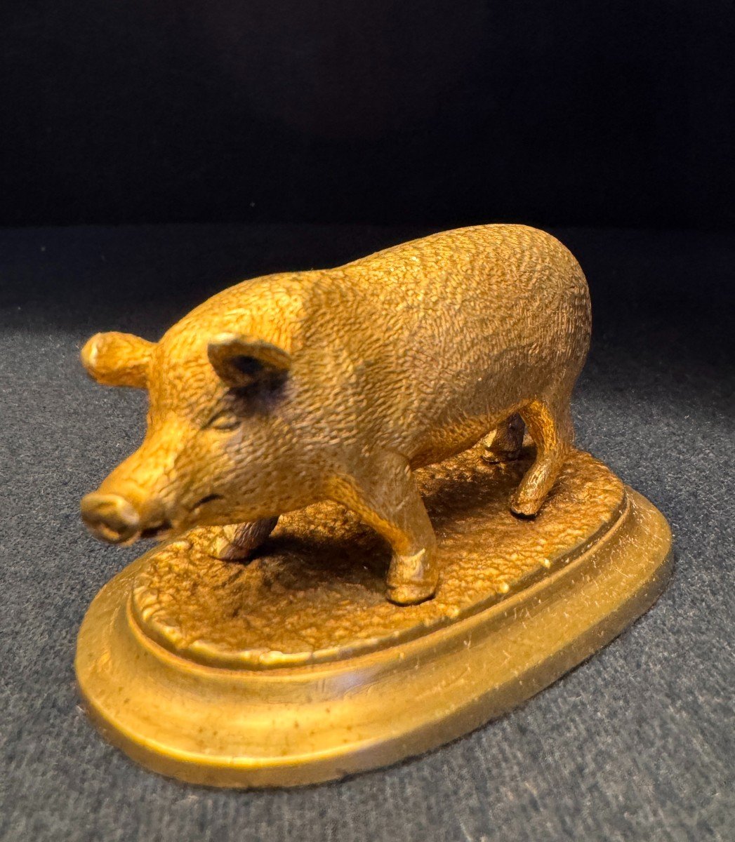 Gilded Bronze Animal Sculpture 'pig' Late 19th Century-photo-4