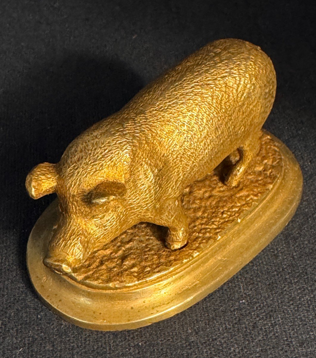 Gilded Bronze Animal Sculpture 'pig' Late 19th Century-photo-5