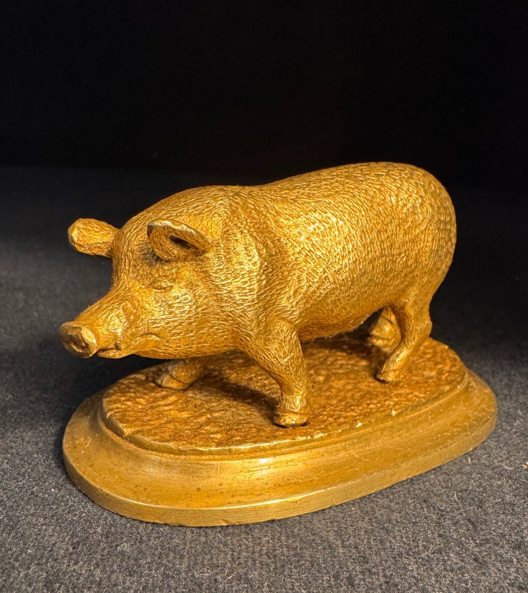 Gilded Bronze Animal Sculpture 'pig' Late 19th Century