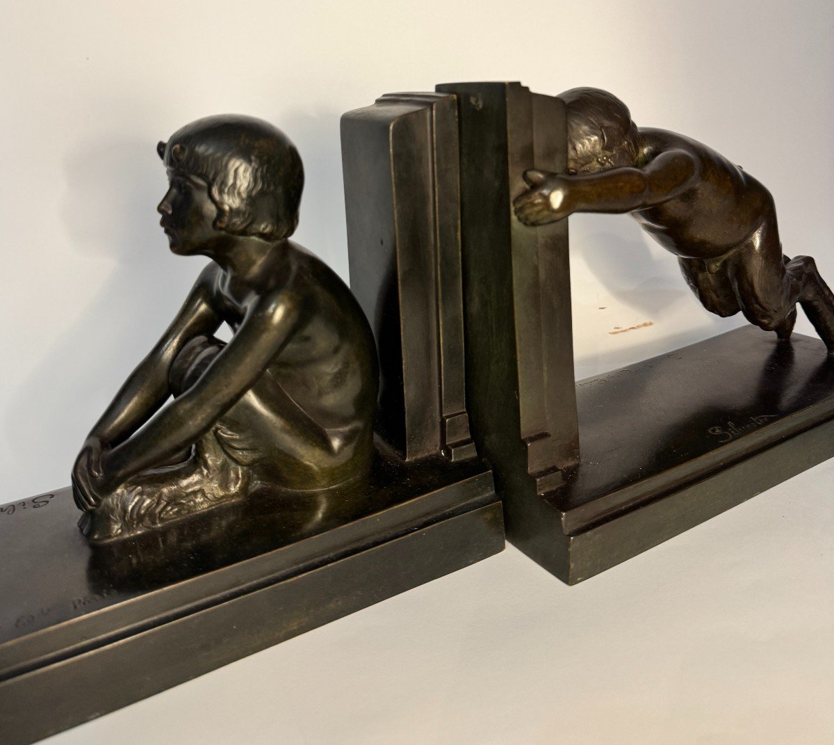 Pair Of Artdeco Bookends - Small Bronze Fauns - Paul Silvestre - Susse Frères-photo-8