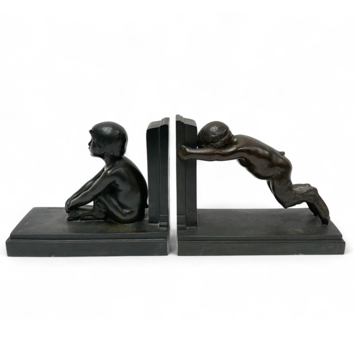 Pair Of Artdeco Bookends - Small Bronze Fauns - Paul Silvestre - Susse Frères