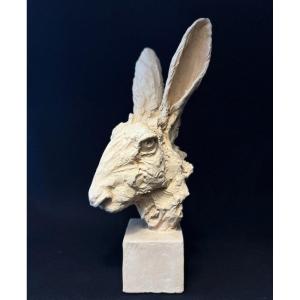 Portrait de lièvre en buste par Jean-Paul GOURDON - Sculpture en Terre cuite. 