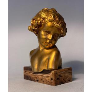 J.-m. Camus. Gilt Bronze Sculpture, Child Bust