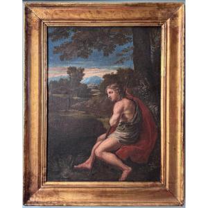 Italian School On Canvas "saint John The Baptist" 17th Century