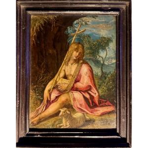 18th Century Italian School - Saint John The Baptist - Oil On Copper