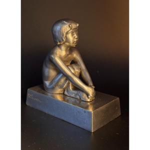 Paul Silvestre. Sculpture ArtDeco "Jeune faunesse" en bronze argenté