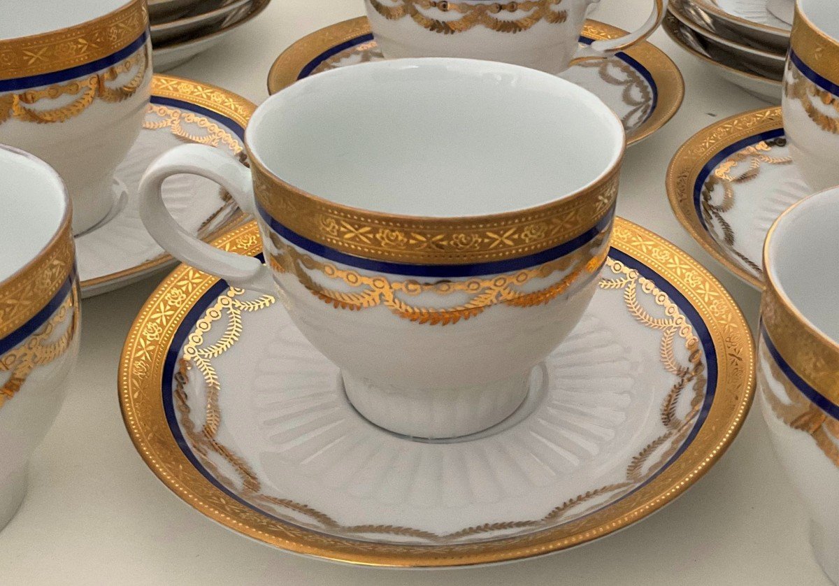 Porcelain Table And Coffee Service With Gold And Blue Decor-photo-2